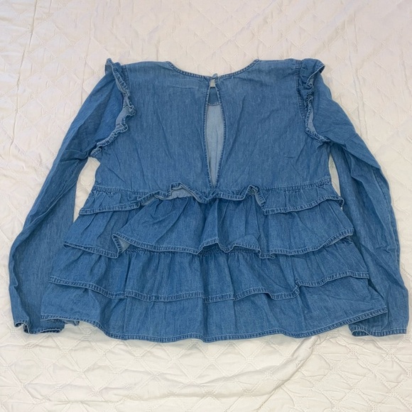 ASOS denim women’s size 6 light Blue Ruffled Peplum Jean Blouse - Picture 8 of 16